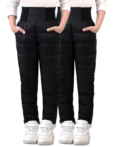 Gihuo Kids Snow Pants Thick Quilted Winter Warm Ski Pants for Boys Girls 3-10Y（BlackBlack，7-8Y）