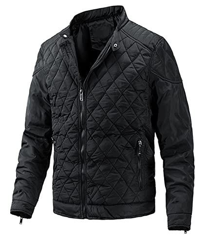 SOMTHRON Men's Winter Bomber Jacket Diamond Quilted Stand Collar Thicken Warm Windbreaker Coats Outerwear