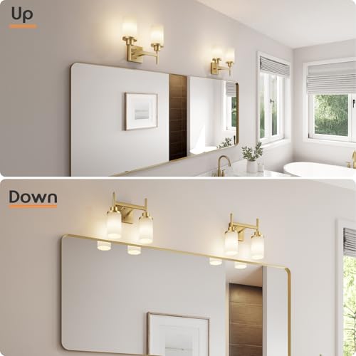 Image of Vanity Lighting Fixtures with White Frosted Glass Shade, Double Wall Lamps for Bathroom Mirror Bedroom Living Room Washroom Porch, Gold T001GD-L2