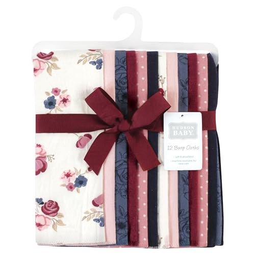 Image of Hudson Baby Unisex Baby Cotton Poly Flannel Burp Cloths Bundle, Dusty Rose Floral, One Size