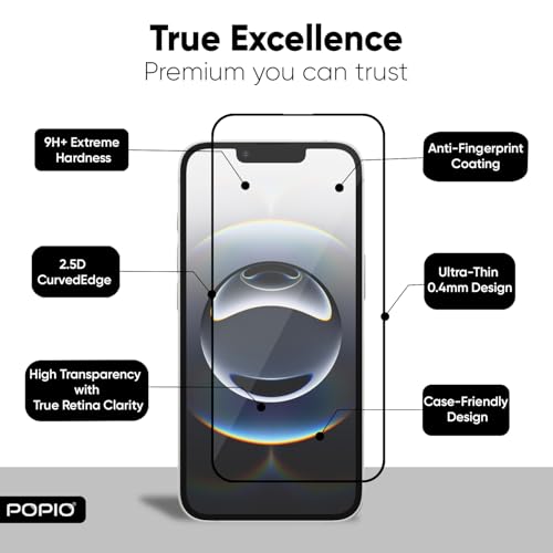 Image of POPIO Xtreme Series Pack of 2 Military-Grade Gorilla Tempered Glass for iPhone 13 /13 Pro / 14 /16e / 17e | 9H Hardness, Edge-to-Edge Coverage, Anti-Scratch