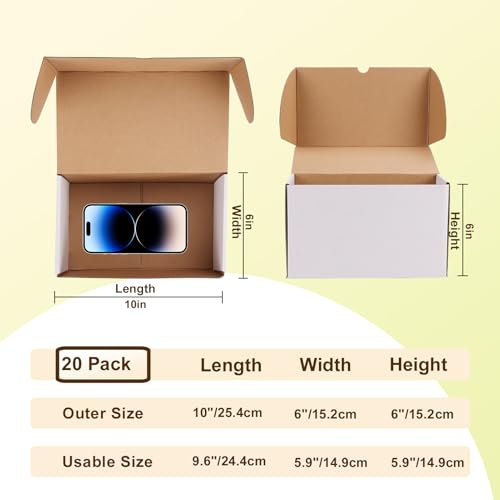 Image of WIFTREY 10x6x6 White Shipping Boxes Set of 20, Corrugated Cardboard Box 10 x 6 x 6 for Mailing Packing Gifts, Shipping Small Business