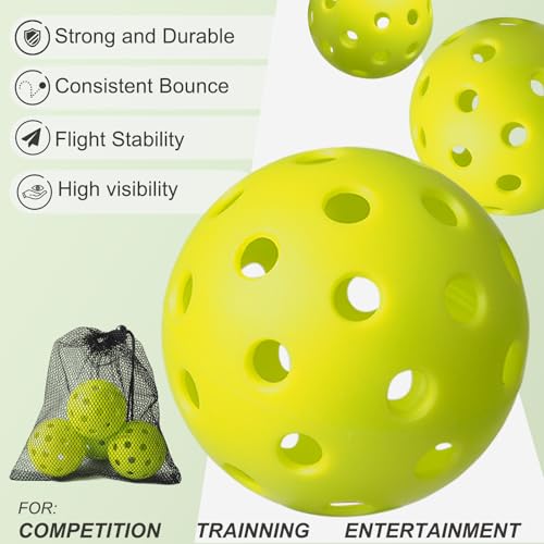 Image of 4 Pack Outdoor Pickleball Balls with Mesh Bag, Premium Pickle Balls with High Visibility, Consistent Flight & Reliable Bounce, 40 Holes Outdoor Pickleballs for Every Skill Level
