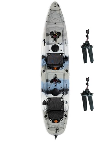 Upgraded Brooklyn 13.5 Tandem Pedal Kayak by BKC 2 Person Sit-On-Top Pedal Drive Kayak 680 lb Capacity Dual Flipper Pedals Rudder Steering for Fishing & Touring (Storm Surge)