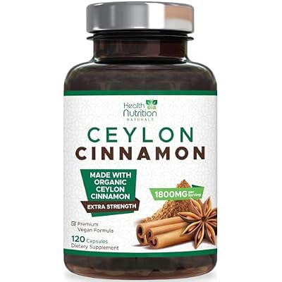 Ceylon Cinnamon Capsules - Organic Ceylon Cinnamon 1800mg Per Serving - Extra Strength, Certified Organic True Cinnamon Powder Formula - Sugar Free Supplement - Bottled in the USA - 120 Capsules