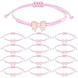 CNSJ 12 Pcs Coquette Bow String Bracelets Adjustable Cute Pink Bowknot Braided Rope Bracelet for Mother and Daughter Women Friend Birthday Valentine's Day Party Favor Supplies