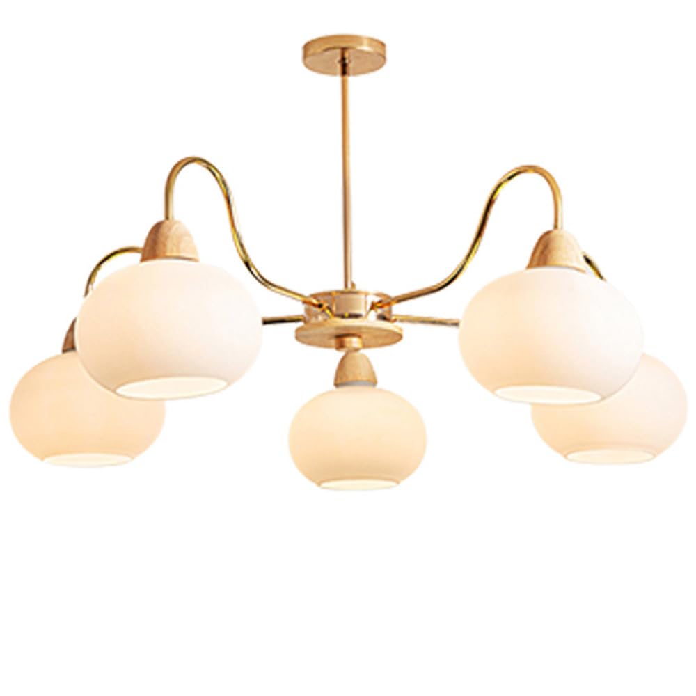 Lustre Spoutnik en verre laiteux et bois style moderne semi-encastré