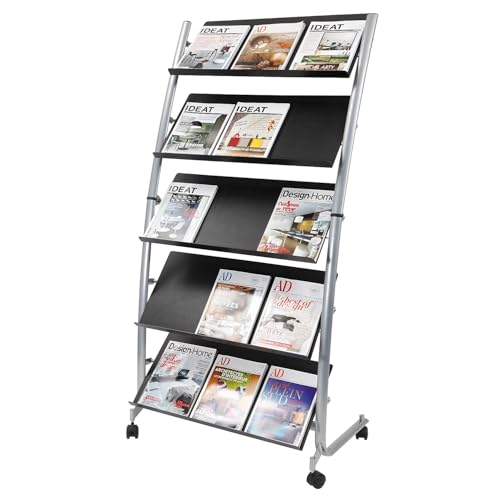 ALBA Large Mobile Literature Display Stand with 5 Shelves - Black, DD5GM