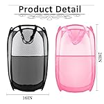 Collapsible Pop Up Laundry Hamper, Extra Large Mesh Foldable Laundry Basket Bag, 28" x 16" x 16", 2 Pack (Black + Pink) - Image 2
