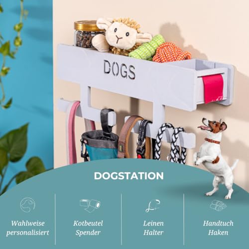 INEXTERIOR Hundegarderobe XL - Leinenhalter mit großer Ablage - Hundezubehör - DOGS - aus Birkenholz - personalisierbar - Made in Germany