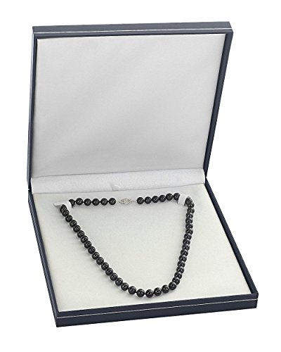 The Pearl Source 14K Gold 7.0-7.5mm Round Genuine Black Japanese Akoya Saltwater Cultured Pearl Necklace in 20\" Matinee Length for Women