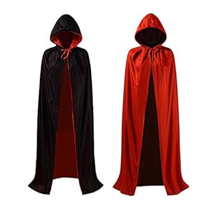 ZOEON Cape met capuchon voor kostuumfeest, zwart-rood, dubbelzijdige capes voor Halloween party, 140 cm