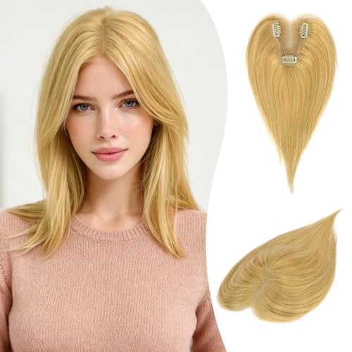 RUWISS Topper z prawdziwych włosów dla kobiet złoty blond mieszany blond jasny blond lekki postic z klipsem do przerzedzania włosów proste bez grzywki
