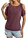 EasyGala Womens Summer Cold Shoulder Tops Banded Bottom Boat Neck T Shirts Sexy Casual Off Shoulder Tops Loose Fit Short Sleeve Clothes 2026 Burgundy Large