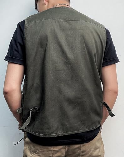 Nexstone Colete masculino leve, utilitário, de pesca, gola V, safári, fotógrafo, Verde militar, M