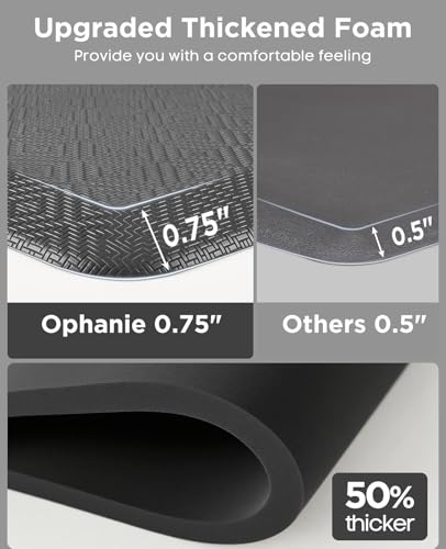Image of Ophanie Kitchen Mats for Floor,3 /4 inch Thick,24x70 Anti Fatigue Cushioned Mat,Kitchen Rugs,Waterproof,Comfort Ergonomic Standing Mat for Office,Home,Sink with 99+ Pairs of Anti-Slip Bottom Ridges
