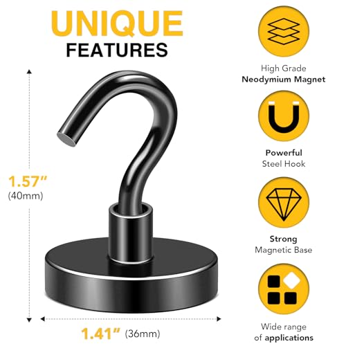 Image of DIYMAG Magnetic Hooks,170lbs Heavy Duty Magnets with Hook Black 6 Pack