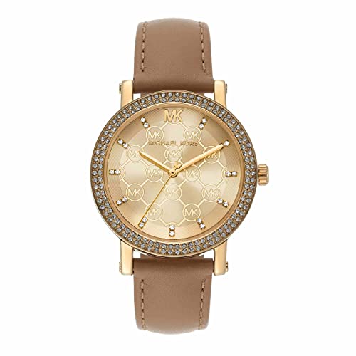 Image of Michael Kors Leather Analog Gold Dial Women Watch-Mk2986, Brown Band
