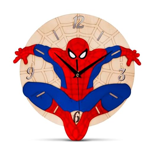 Superhero Wall Clock for Kids, 12'' Frameless Wooden Wall Clock, Battery Operated Silent Analog Clock, Bedrooms Office Home Wall Decor, Birthday Party Supplies for Boys and Girls