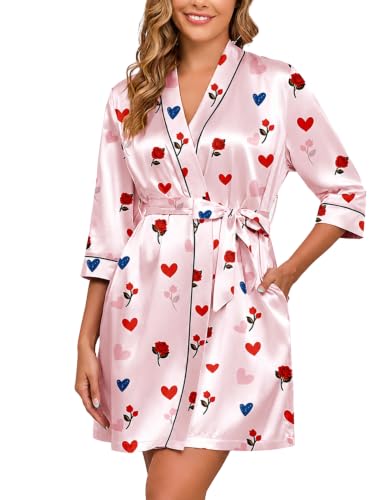 Image of Veseacky Robes for Women Short Robes with Pockets Spa Robe for Women Bridesmaid Bride Party Satin Robe Sleepwear