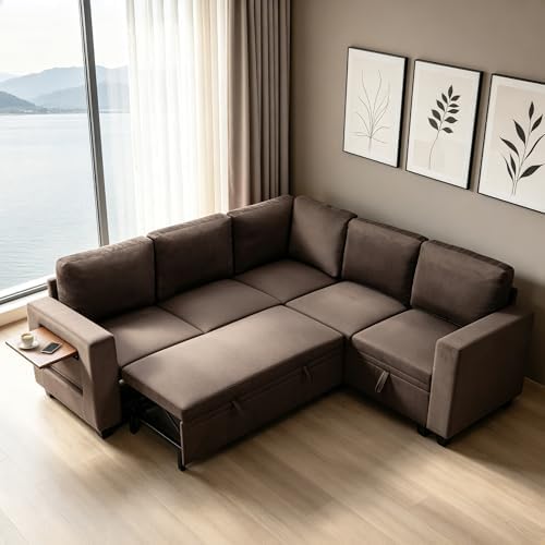 81" Modular Sectional Sleeper Sofa with Pull Out Bed, L Shaped Co...