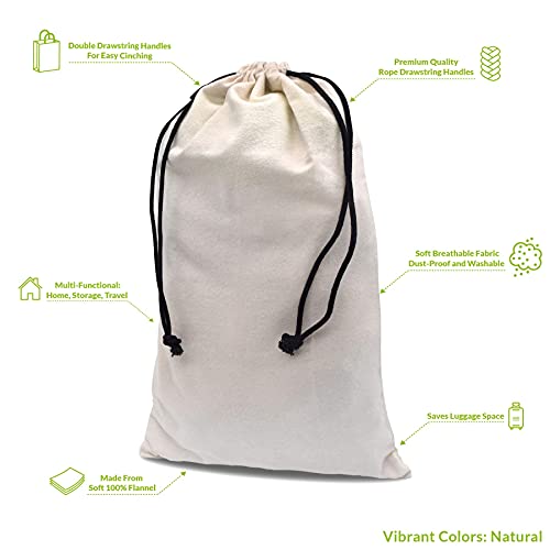 Image of ZENPAC Cowboy Boot Bag, Beige Duster Flannel Pouch with Drawstring Closure, Washable Breathable Cotton Fabric for Shoes, Luggage, 12.5x20.5 2 Pack