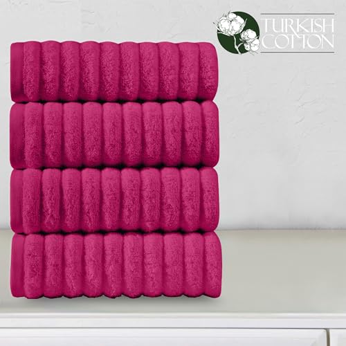 Image of Elegant Comfort Luxury 100% Turkish Cotton Corduroy Ribbed 4 Pack Hand Towel Set 16 x 28 Inch - Absorbent, Super Soft, Quick Dry, Premium Towels for Bathroom, Gym, Spa and Hotel Use, Hot Pink