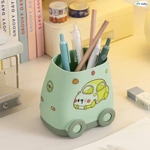 Image of FunBlast Pen Stand for Study Table, Car Stationary Organizer with Kawaii Stickers, Pen Stand for Kids & Girls, Desk Organizer, Birthday Return Gifts for Kids (Sea Green)