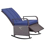 LMJITDS 135° Dual-Function Rocker & Recliner — PE Rattan, Steel FFor rame, Adjustable Footrest, Blue Cushions, 352lb Weight Rating, 24.8' Wx33 Dx37.4 H