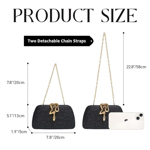 Image of Glitter Clutch Purses for Women Evening Handbags with Snake Closure for Party Prom Wedding