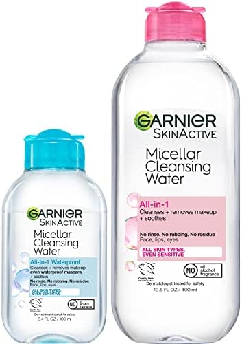 Garnier Micellar Cleansing Water, For All Skin Types, 13.5 fl oz + Micellar Cleansing Water, For Waterproof Makeup, 3.4 fl oz