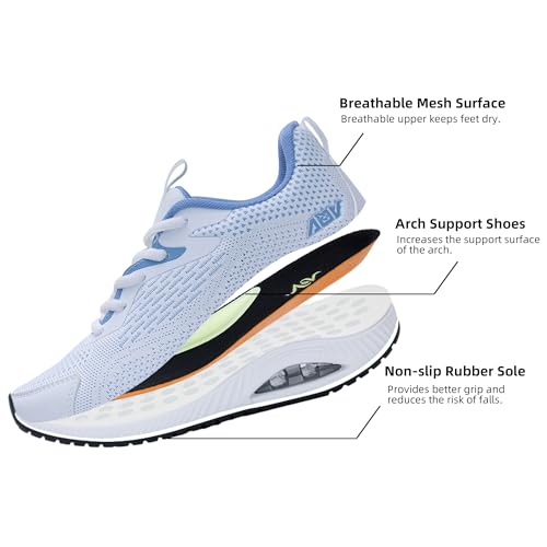 Image of Women's Walking Shoes Arch Support Running Shoes Non-Slip Air Tennis Sneakers for Gym Sports Workout WhiteBlue 10