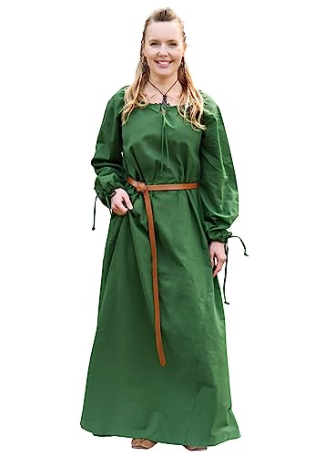 Battle-Merchant - Mittelalter Kleid Ana Damen - Wikinger Kostüm Langarm bodenlang Baumwolle - LARP Gewandung (M, Grün)