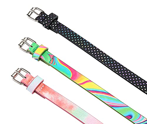 Ovogbee Belt For Girl 3 Pack Fashion Pu Leather Kid Graffiti Girl Belt Black Pink Green Medium #TOP5