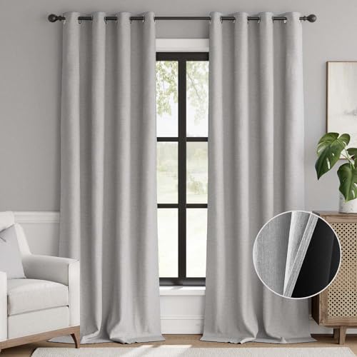 JINCHAN Blackout Curtains for Bedroom Living Room Faux Linen Curtains Thermal Insulated Grommet Top Window Drapes Grey W137xL274CM 2 Panels