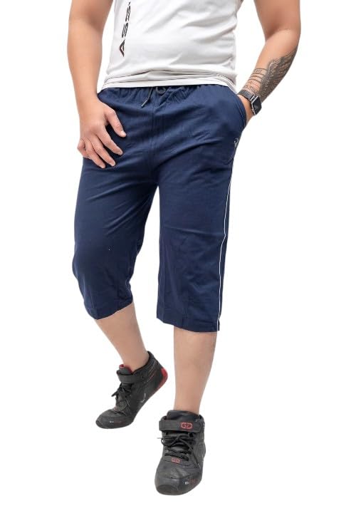 Regular Fit 3/4th Capri for Men | Casual Night Wear & Sports Wear | Comfortable Cotton Fabric | Elastic Waistband with Side Pockets-picture-53