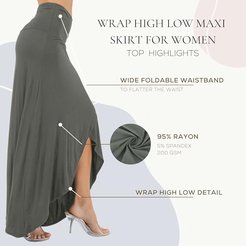 Azules High-Low Hem Maxi Skirts for Women - Flowy, Wrap Front Slit, Summer Foldover Skirt - High Waisted Long Skirt for Women4