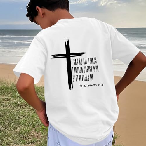 Image of KEEVICI Boys Christian Graphic Tees God Jesus Shirts for Kids Cross Faith Bible Verse Inspirational Religious Cotton T Shirt