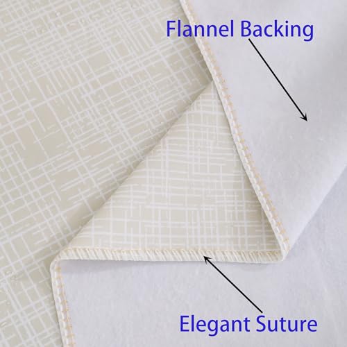 Image of Heavy Duty Vinyl Tablecloth with Flannel Backing Waterproof Oil-Proof Plastic Table Cloth Stain-Resistant Wipeable Rectangle or Square Table Cover for Indoor and Outdoor (Beige Striped,54x54 Inch)
