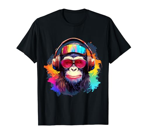 Genial Monkey - Camiseta de mono con diseño retro y auriculares Camiseta
