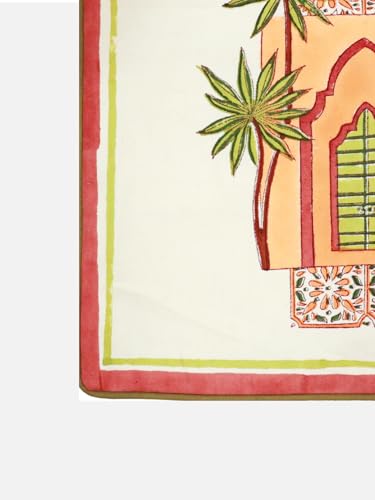 Image of Marudhyan Hand Block Printed Cushion Cover Set | Cushions Cover for Home & Office | 100% Cotton Fabric | Size - 16 x 16 Inches | Pack of 2 Cushion Covers | Color - White