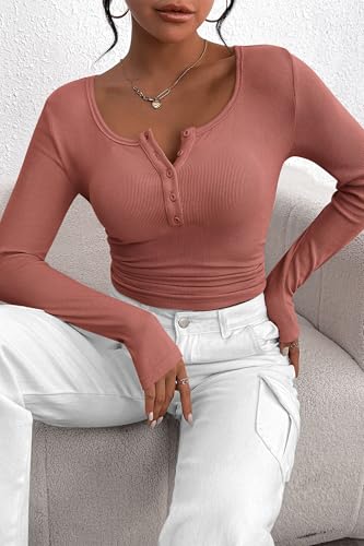 Image of PRETTYGARDEN Women's Fall Long Sleeve Henley T Shirts