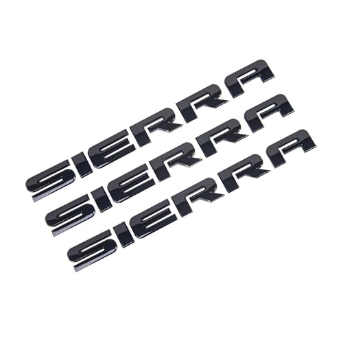 Image of 3PC Gloss Black Sierra Nameplates Letter Emblems Badges 2007 to 2019 Glossy for 2500Hd 3500Hd Sierra Emblem