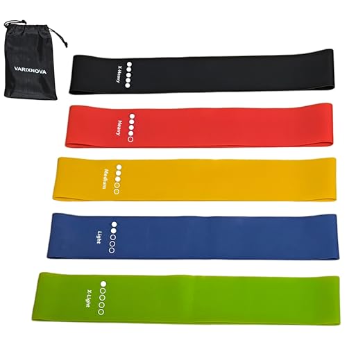 Gomas Elásticas Fitness, Banda Elastica para Silla, Cinta Circular para Yoga y Pilates, Set de 5 Niveles de Dureza, para Tonificar y Rehabilitar, Incluye QR y Bolsa Transporte