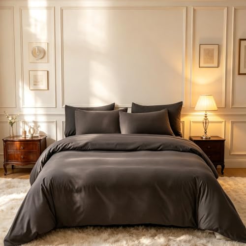 CLOTHKNOW Dark Brown Queen Comforter Set 3Pcs Dark Coffee Bedding Sets