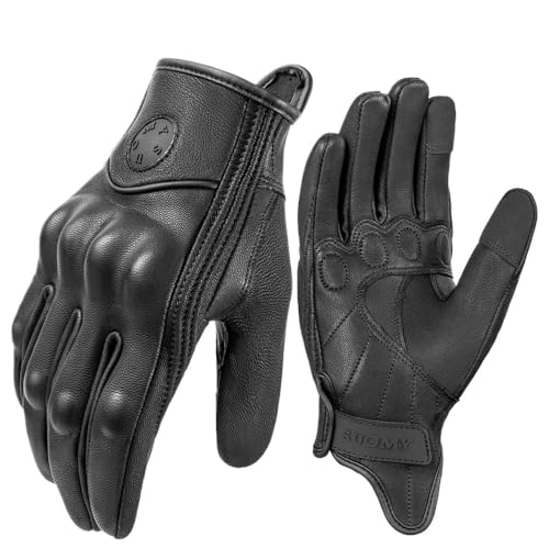 Guantes Moto Hombre Guantes de cuero vintage for motocicleta, de verano, for hombre y mujer, color marrón, resistentes al desgaste, con pantalla táctil, antideslizantes, estilo retro, for motociclista