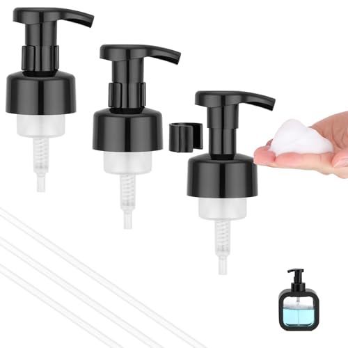 Image of Segbeauty 3pcs Black Foam Pump Replacement for Soap Dispenser, Bathroom Foaming Hand Soap Pump Replacement for Foamer Bottle, 42 Thread Size Kitchen Face Hand Wash Foaming Bottle Lid Reusable