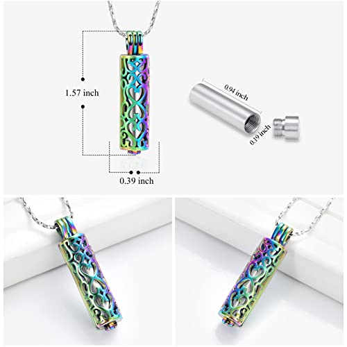 VCCWYQK Hollow Cylinder Urn Necklace for Ashes for Women Men Cremation Jewelry Keepsake Memorial Human Pet Ashes Pendant (A-Colorful+Silver) - Image 3