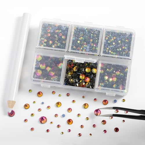 Image of BEADSLAND Hotfix Rhinestones, 4000 PCS Rainbow Rhinestones for Clothes Crafts Mixed 6 Sizes with Wax Pencil and Tweezers Kit, SS6-SS30, Rainbow