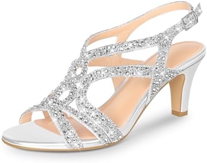 PIZZ ANNU Women’s Amelia Heels Sandals Sparkle Crystal Open Toe Slingback High Heel Sandals Dress Pumps Shoes for Party Wedding